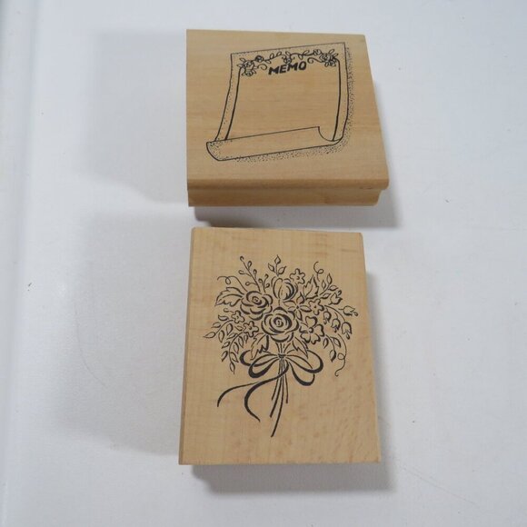 Rubber Stamps Wood Mounted (Memo, Floral Bouquet) - Picture 1 of 5